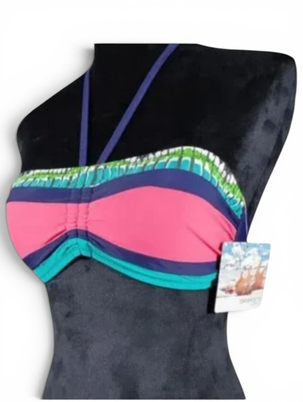 New Seekers Australia bikini bandeau swim top. Pink/ navy/ jade. NWT.  Sz M